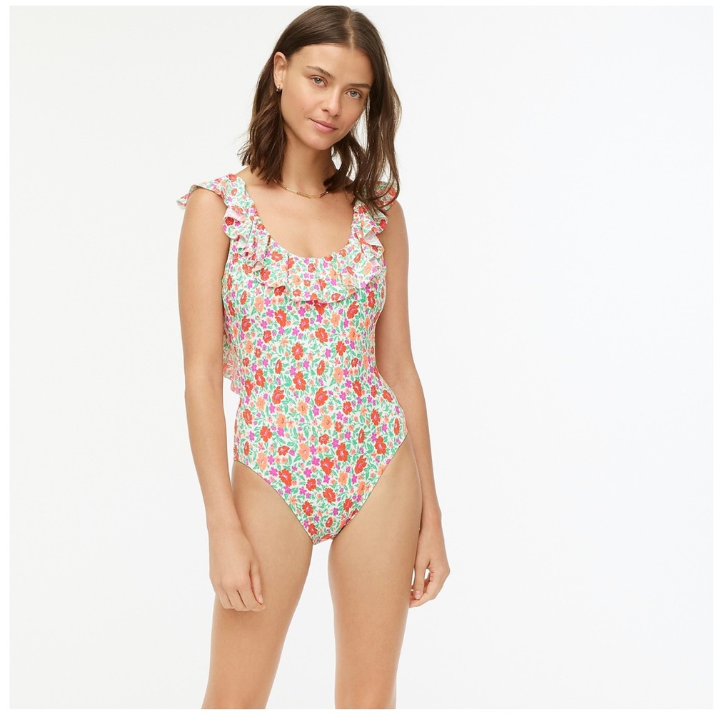 J. CREW Ruffle scoopback one-piece in storybook floral